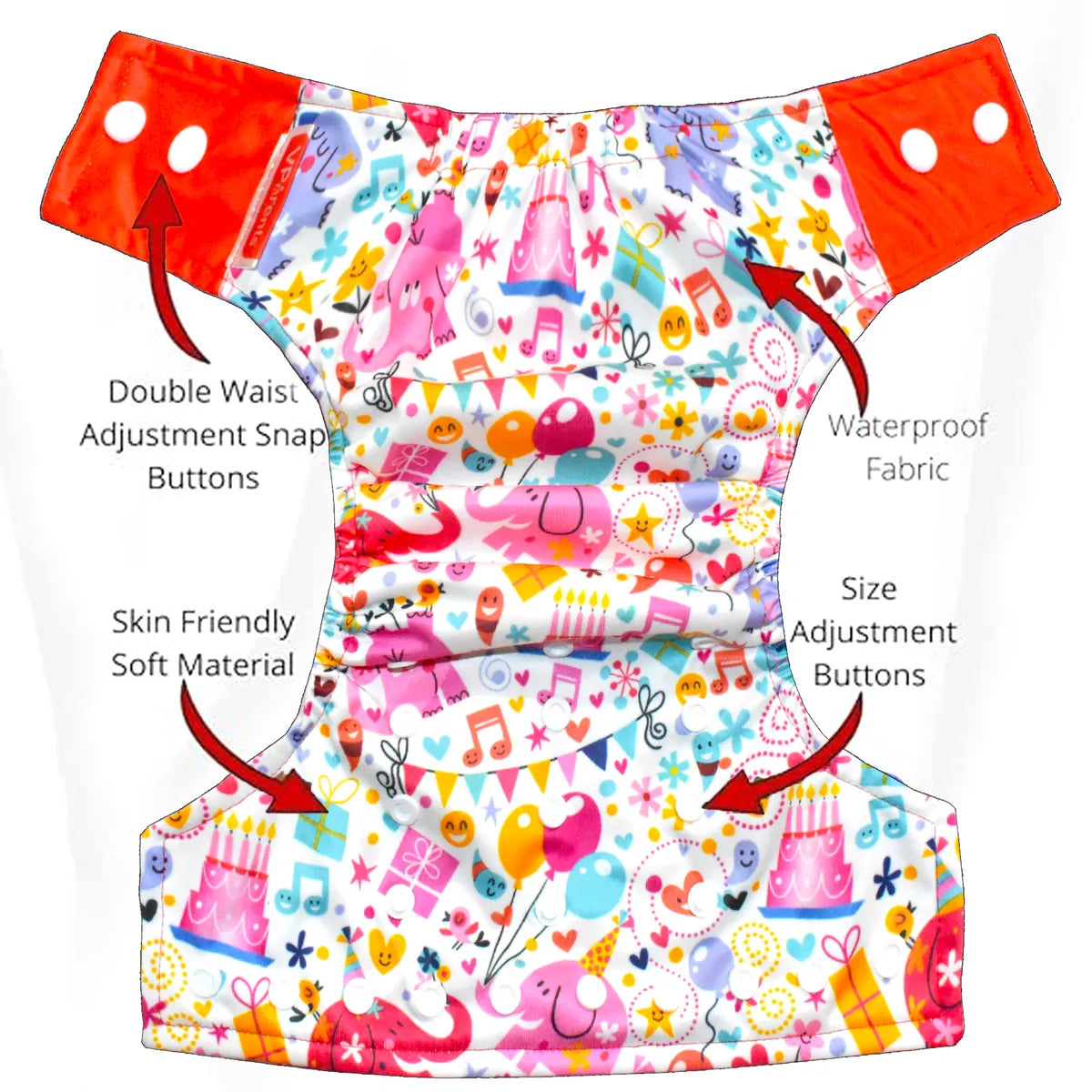 VParents  Reusable and Adjustable Cloth Diapers With ulta absorbent Insert with 5 layers- washable (Multi Colour)