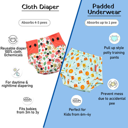 VParents Padded Underwear for Babies and Toddlers with 3 Layers of Cotton Padding Potty Training  Pull Up & Diaper-Free Time Pack of 3 (lion, galaxy & watermelon)