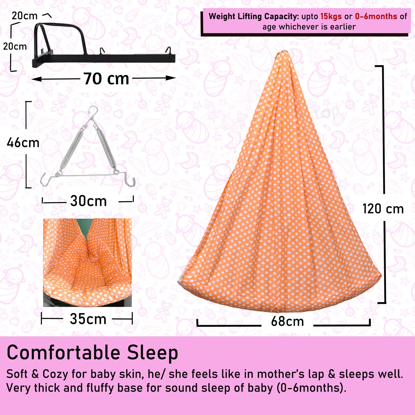 VParents Toddler Baby Swing Cradle with Mosquito Net Spring and Metal Window Cradle Hanger VParents