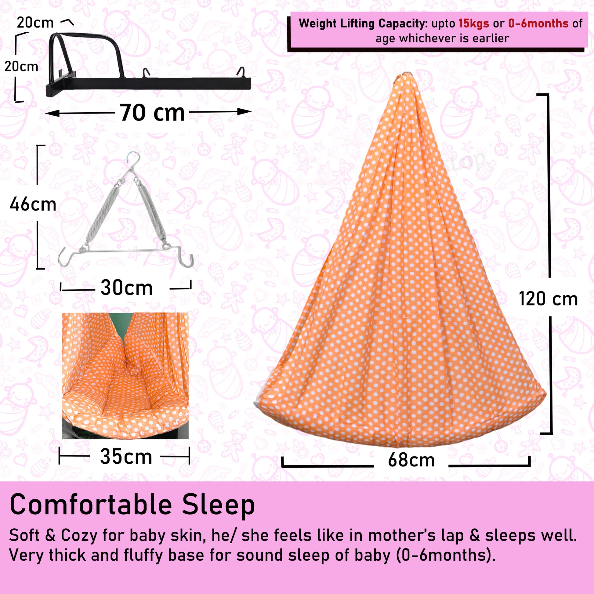 VParents Toddler Baby Swing Cradle with Mosquito Net Spring and Metal Window Cradle Hanger VParents
