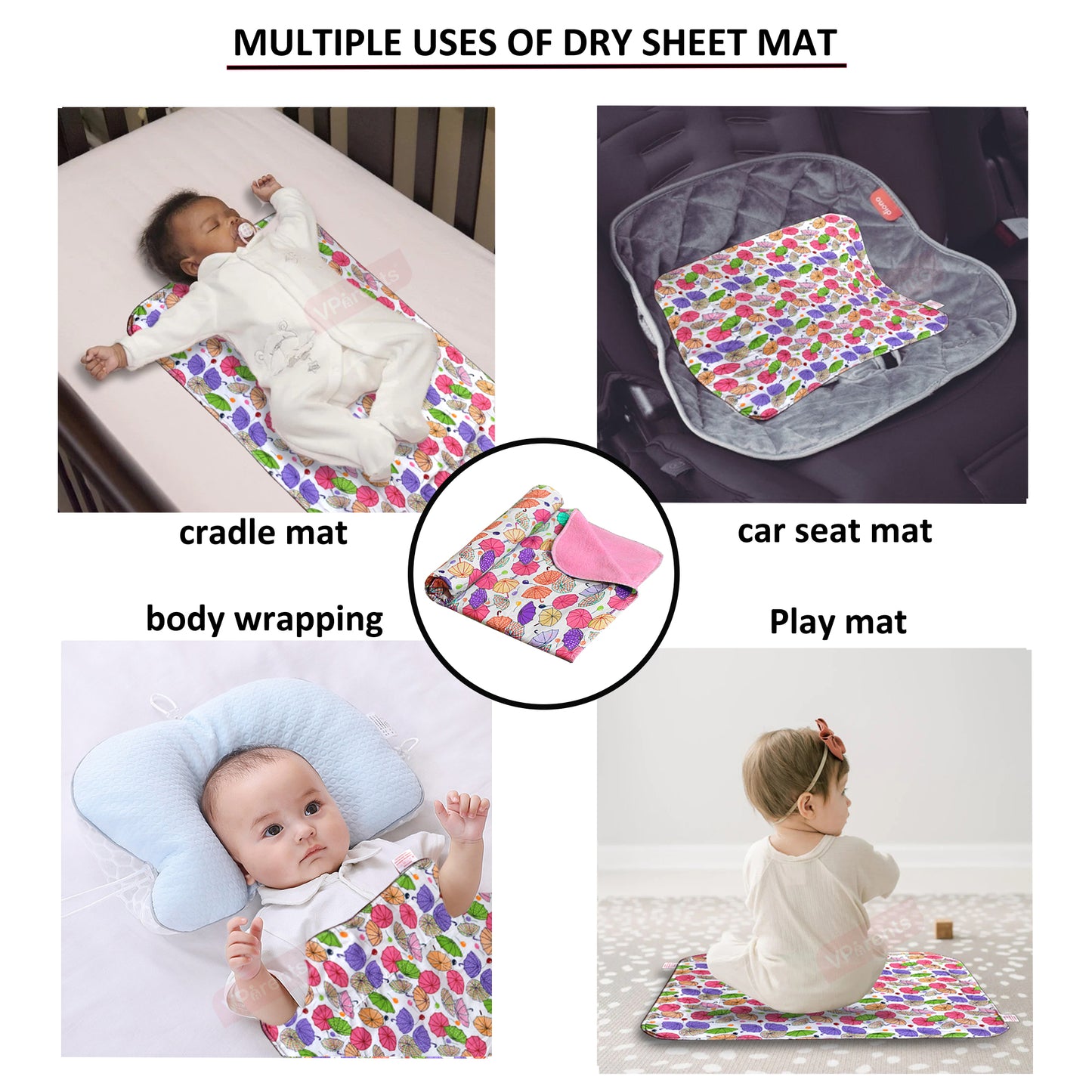 Vparents  Sleeping mats Water Proof Bed Protector with one Side Fabric New Born Baby(0-6) month