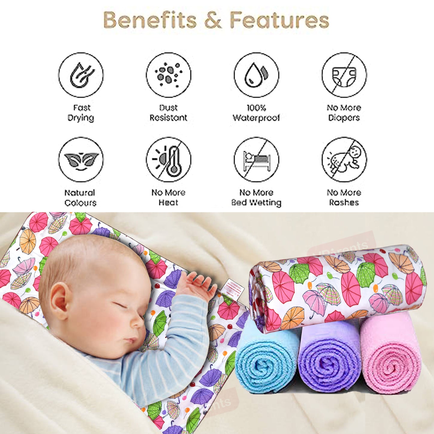 Vparents  Sleeping mats Water Proof Bed Protector with one Side Fabric New Born Baby(0-6) month