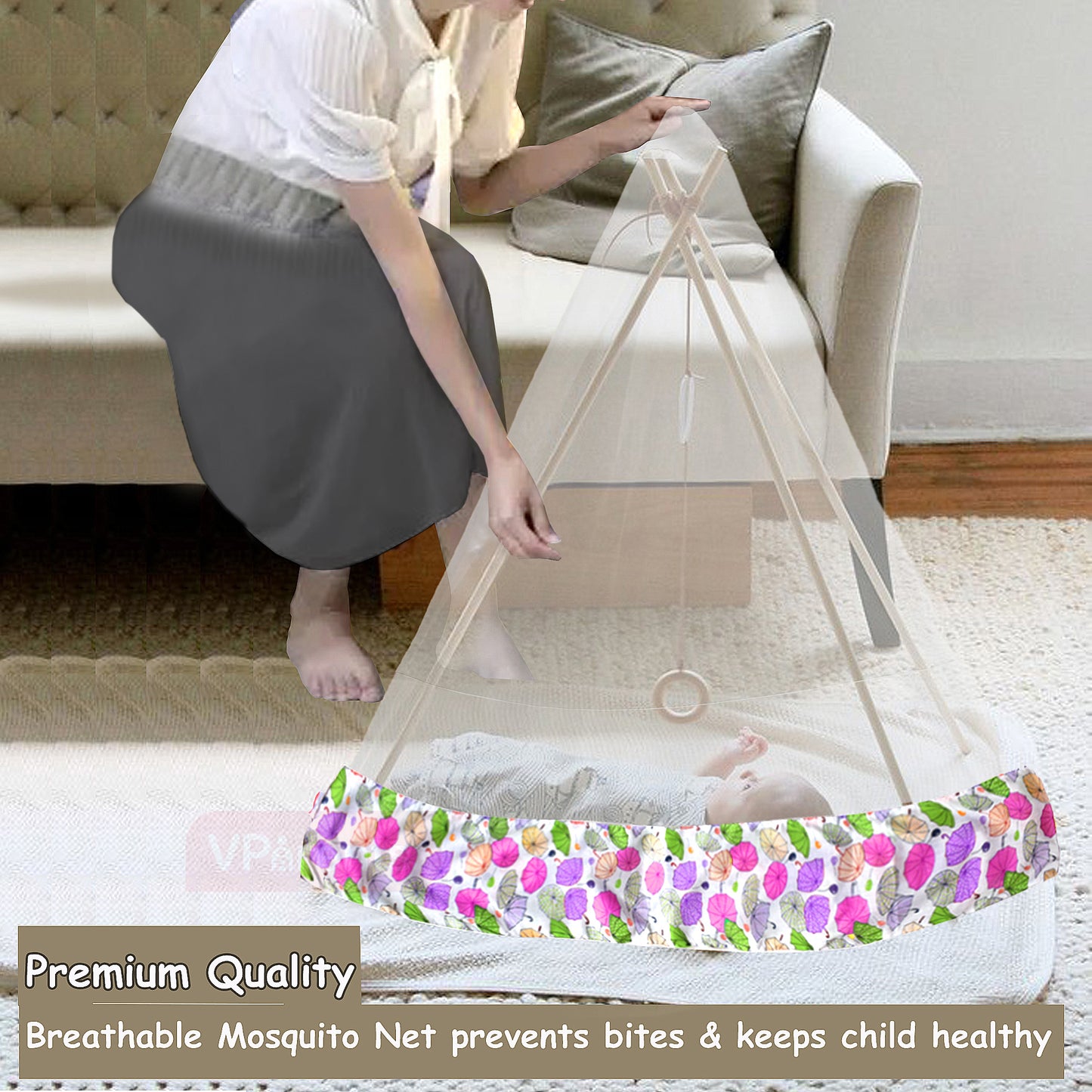 Mosquito Net for Baby Cradle Jhula Saree Swing with Zip Opening at Bottom
