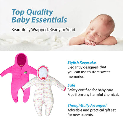 VParents Zoey Hooded Full Sleeve Cotton Baby Footies Sleepsuit Rompers for Baby Boys and Baby Girls Pack of 2