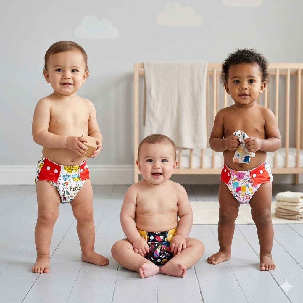 VParents  Reusable and Adjustable Cloth Diapers With ulta absorbent Insert with 5 layers- washable (Multi Colour)