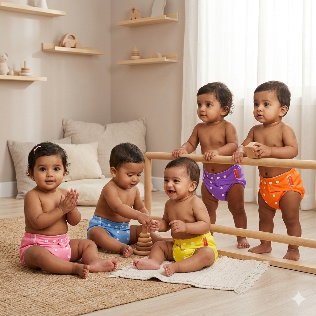 VParents  Reusable and Adjustable Cloth Diapers With ulta absorbent Insert with 5 layers- washable (Multi Colour)