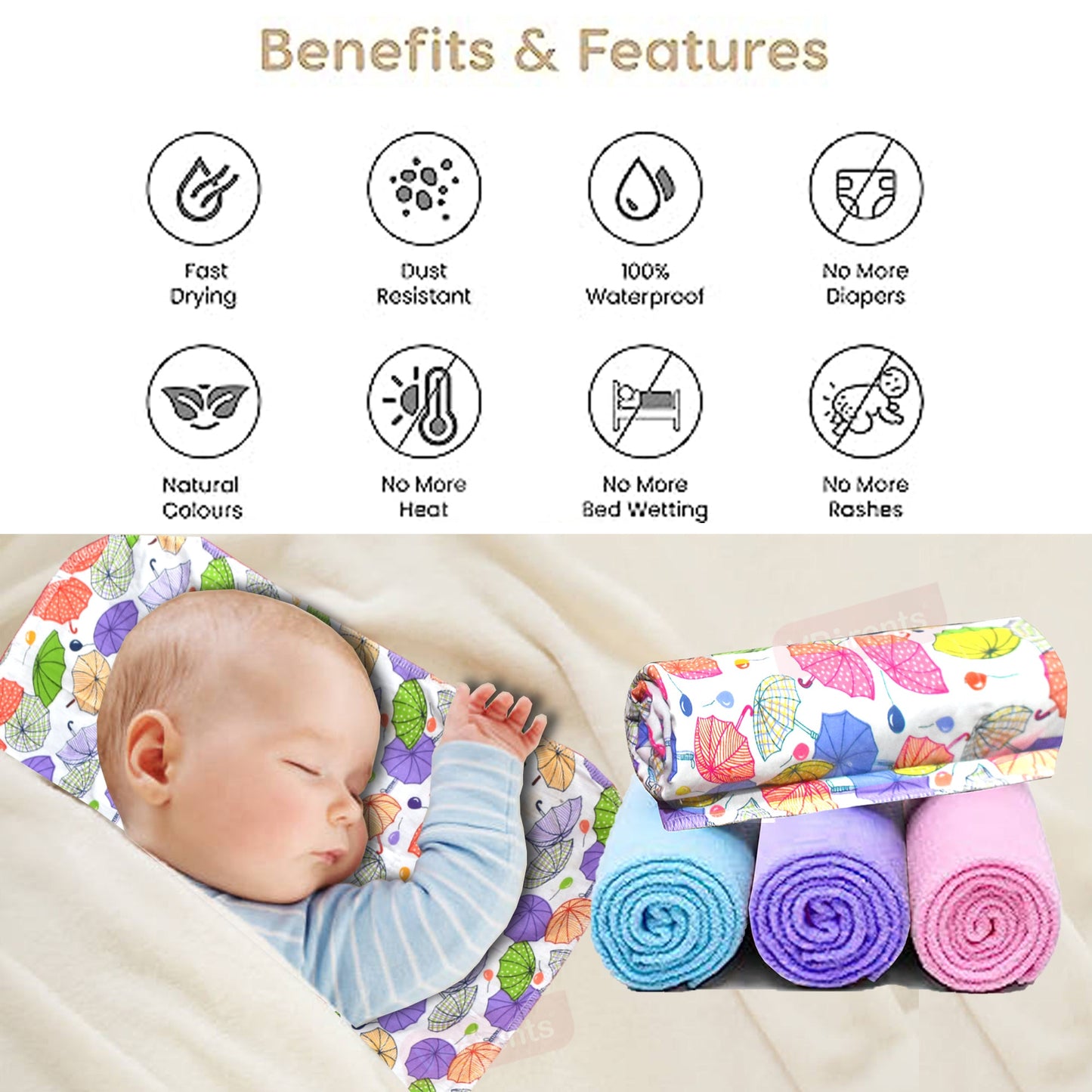 Vparents  Sleeping mats Water Proof Bed Protector with one Side Fabric New Born Baby(0-6) month