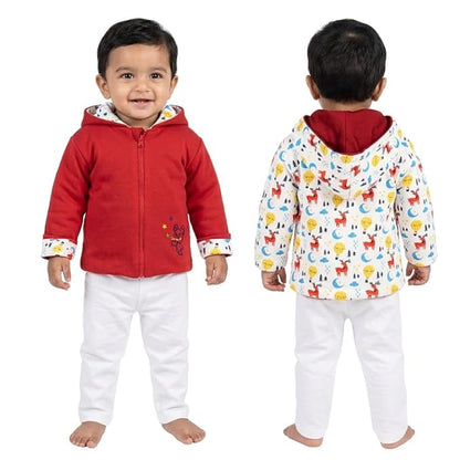 VParents Full Sleeve Winter Cotton Reversible Hooded Jacket for Unisex Baby kids, Toddler- Sweater for Girls Boys.