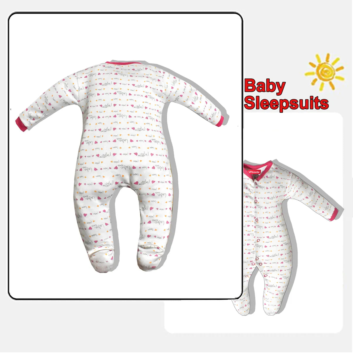 VParents Aqua  Full Length Printed Baby Footies Sleepsuit Romper Pack of 3