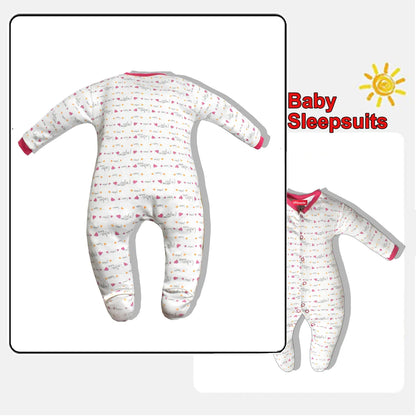 VParents Aqua  Full Length Printed Baby Footies Sleepsuit Romper Pack of 3