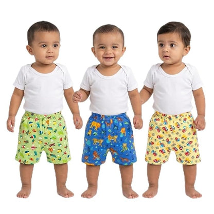 VParents cotton Infant Boys & Girls baby Shorts Printed Set of 3 - Multi-Coloured -Assorted Design (0- 6 months)