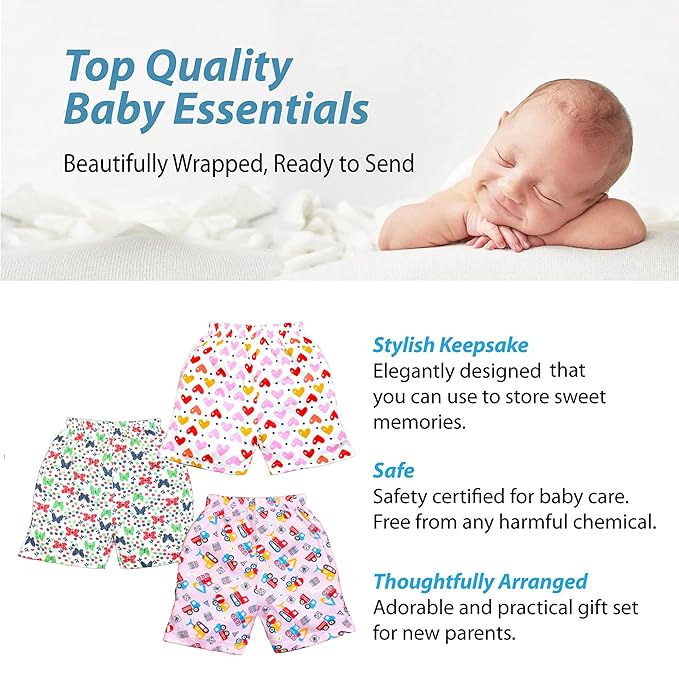 VParents cotton Infant Boys & Girls baby Shorts Printed Set of 3 - Multi-Coloured -Assorted Design (0- 6 months)