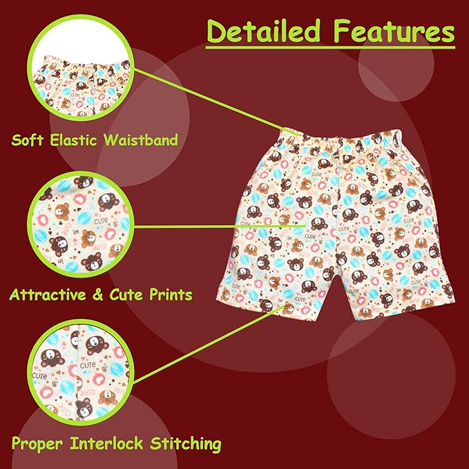 VParents cotton Infant Boys & Girls baby Shorts Printed Set of 3 - Multi-Coloured -Assorted Design (0- 6 months)