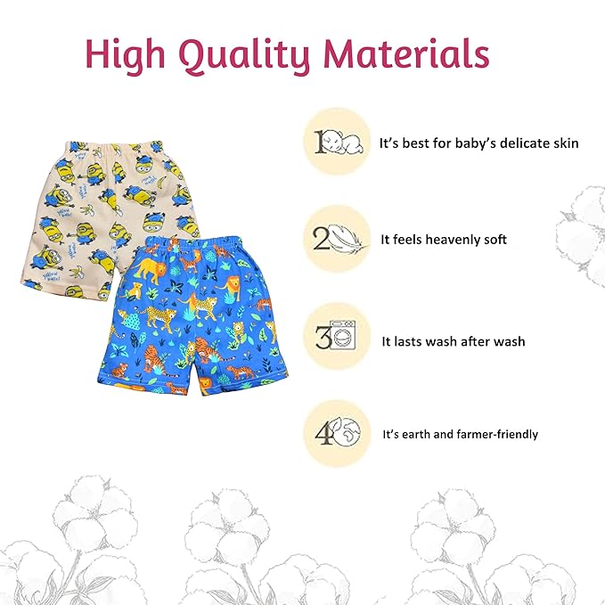 VParents cotton Infant Boys & Girls baby Shorts Printed Set of 3 - Multi-Coloured -Assorted Design (0- 6 months)