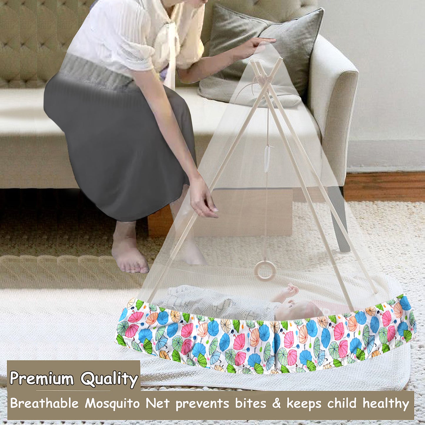 Mosquito Net for Baby Cradle Jhula Saree Swing with Zip Opening at Bottom