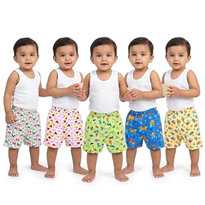 VParents cotton Infant Boys & Girls baby Shorts Printed Set of 3 - Multi-Coloured -Assorted Design (0- 6 months)