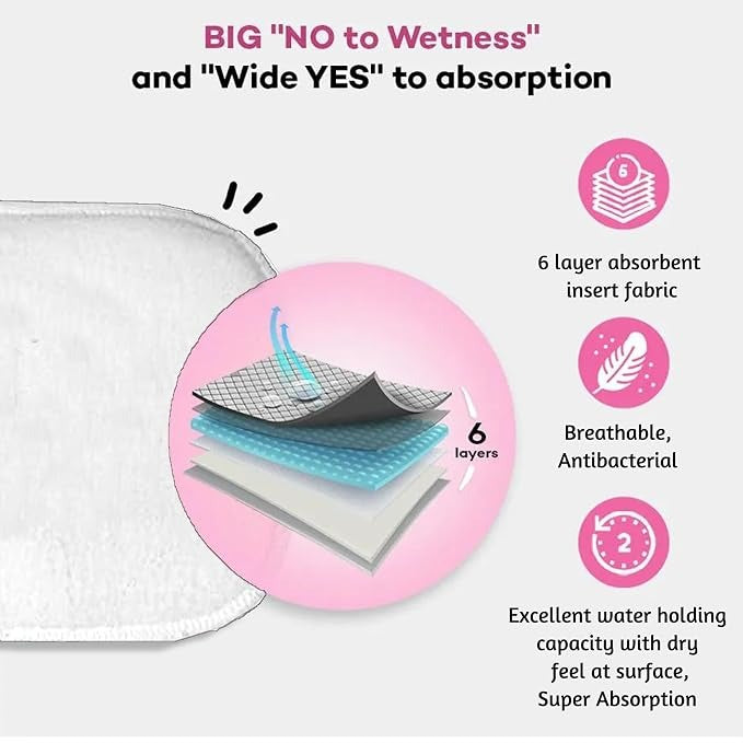 VParents cloth diaper inserts for cloth diaper high absorbent 6 layer washable reusable wet free booster pads smart dry feel soaker pad baby diaper liners