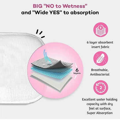 VParents cloth diaper inserts for cloth diaper high absorbent 6 layer washable reusable wet free booster pads smart dry feel soaker pad baby diaper liners